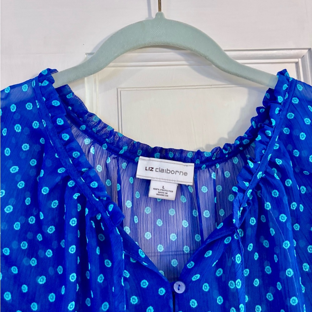 Liz Claiborne Blue Polka Dot Top